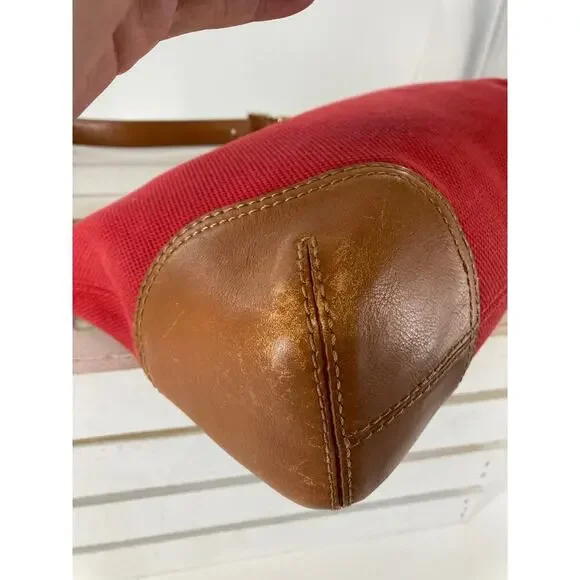 MICHAEL KORS, LARGE RED CANVAS, BROWN LEATHER SHOULDER BAG - Picture 10 of 16